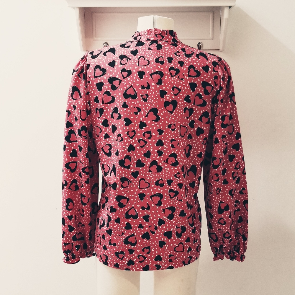 KARL LAGERFELD PARIS Mauve Heart Print Long Sleeve Oversized Blouse XS-M - Picture 7 of 11